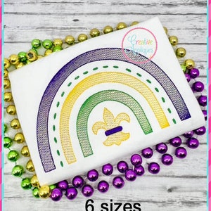 Sketch Stitch Fleur De Lis Rainbow Machine Embroidery Applique Design 6 SIZES, rainbow applique embroidery, mardi gras applique