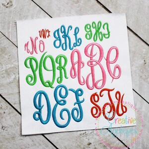 May include: A set of colorful embroidered letters in a cursive font. The letters are in various colors, including pink, green, blue, and orange. The letters are arranged in a random order.