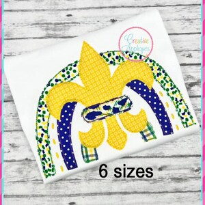 Bean Stitch Fleur De Lis Rainbow Machine Embroidery Applique Design 6 SIZES, rainbow applique embroidery, mardi gras applique