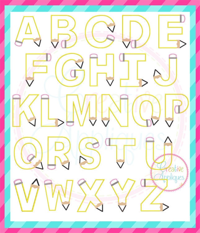 Pencil Alphabet Letters Digital Machine Embroidery Applique Design 5 ...