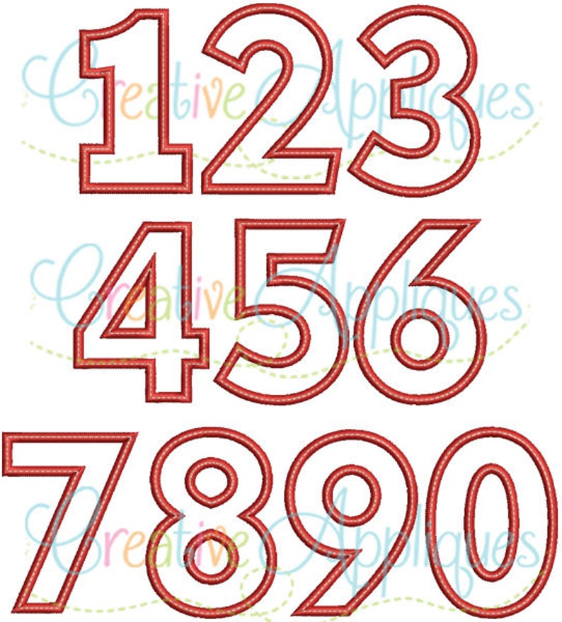 Block Number Set Applique Digital Machine Embroidery Design 6 Sizes, applique numbers, birthday applique numbers plain numbers basic numbers image 3