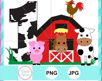 PRINT file PNG, JPEG print file, barn farm animal 1, farm print file sublimation, barn print file, 1st birthday, gingham