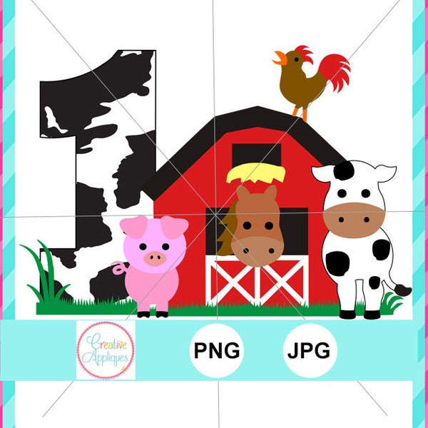 PRINT file PNG, JPEG print file, barn farm animal 1, farm print file sublimation, barn print file, 1st birthday, gingham