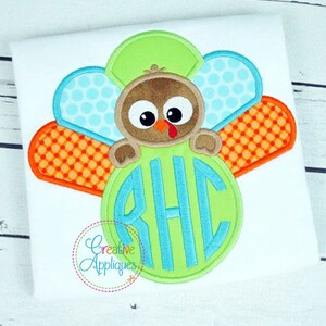 Turkey Monogram Digital Machine Embroidery Applique Design 4 Sizes, monogram applique, turkey applique, thanksgiving turkey applique