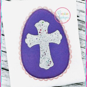 Zigzag Stitch Cross Easter Egg Digital Machine Embroidery Applique Design 4 Sizes, cross applique, easter egg applique, easter applique