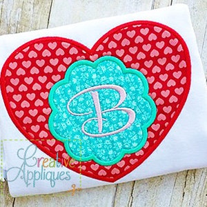 Heart  Monogram Scallop Applique Valentine Digital Machine Embroidery  Design 4 Sizes