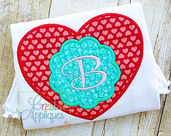 Hart Monogram mantel stoffen Valentine digitale Machine borduurwerk Design 4 maten
