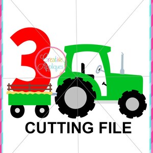 3 歳の誕生日のトラクター SVG、トラクター SVG、トラクター カット ファイル、トラクター番号 3 SVG、トラクター SVG カット ファイル、3 歳の誕生日の番号のトラクター SVG