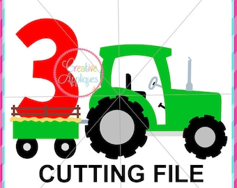 3 Birthday Tractor SVG, tractor svg, tractor cut file, tractor number 3 svg, tractor svg cut file,  third birthday number tractor svg