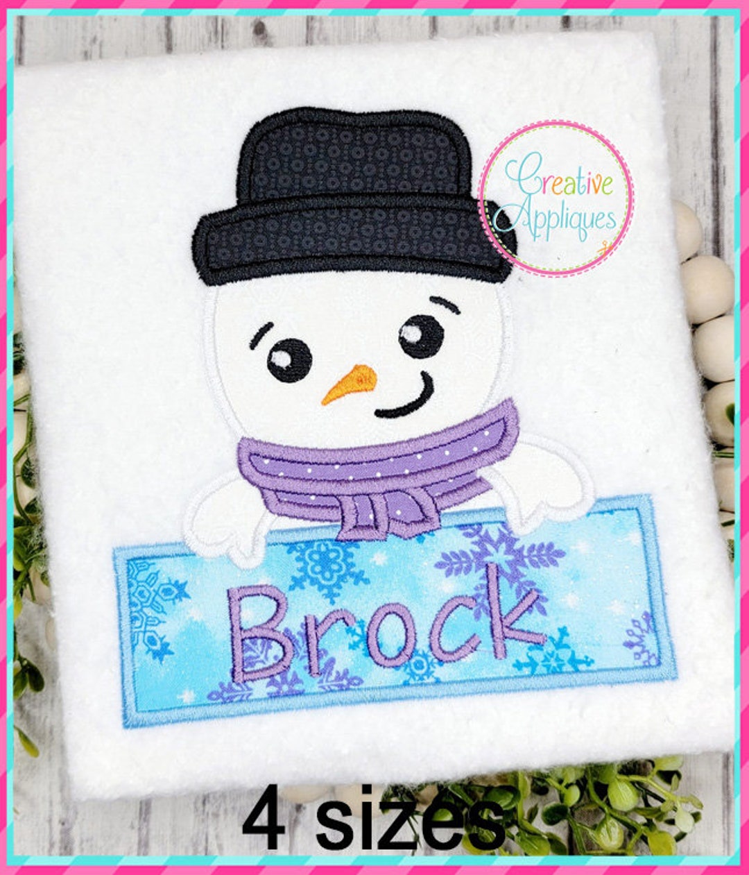 Snowman Applique Machine Embroidery Design 4 Sizes, Snowman Embroidery ...
