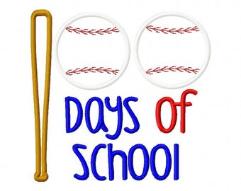 Diseño de apliques de béisbol de 100 días, bordado a máquina, diseño de bordado, bordado de apliques, día 100 de clases, 100 días de clases