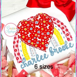 Bean Stitch Heart Rainbow Machine Embroidery Applique Design 6 SIZES, rainbow applique embroidery, heart applique, valentine applique