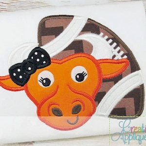Longhorn Bull Girl Football Applique Digital Machine Embroidery Design 4 Sizes, longhorn applique, bull applique, football applique