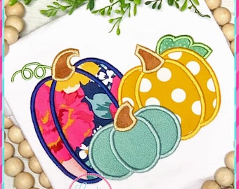 Pumpkin Trio Machine Embroidery Applique Design 4 Sizes, pumpkin applique, pumpkin embroidery, pumpkin applique