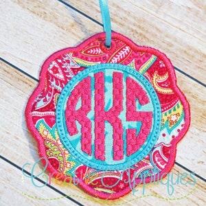 Scallop Monogram Tag label Ornament In the Hoop Applique Machine Embroidery Design 5 Sizes