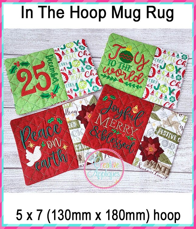 Set of 4 Different Christmas Mug Rug in the Hoop Machine Embroidery ...