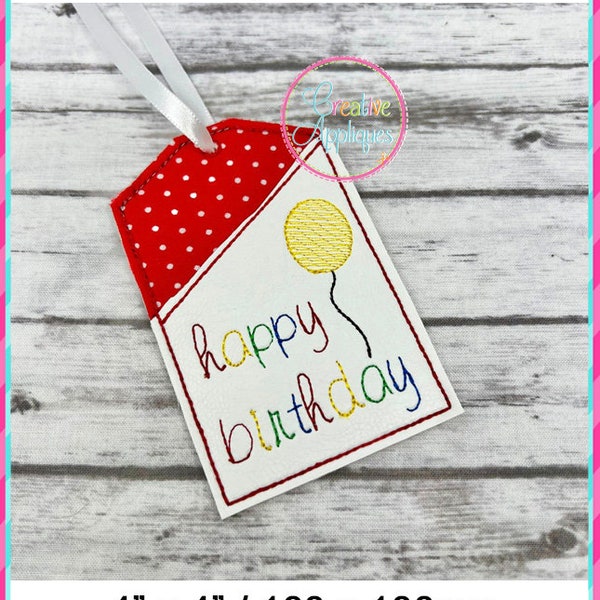 Happy Birthday In The Hoop Gift Card Holder Embroidery Design, Gift Card Holder, Tag label In the Hoop Machine Embroidery Design, gift Card