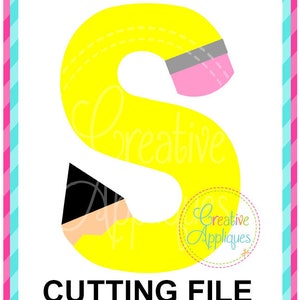 Arquivo de corte SVG de lápis letra S, escola svg, lápis svg, arquivo de corte de lápis, arquivo de corte de lápis svg, arquivo de corte de lápis svg