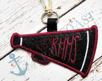 Megaphone Bag Tag In The Hoop Design, in the hoop bag tag, in the hoop key tag design, bag tag embroidery design, megaphone bag tag design