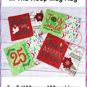 Set of 4 Different Christmas Mug Rug in the Hoop Machine Embroidery ...