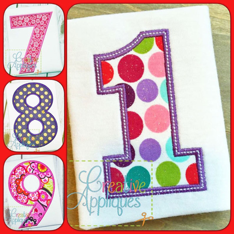 Block Number Set Applique Digital Machine Embroidery Design 6 Sizes, applique numbers, birthday applique numbers plain numbers basic numbers image 1