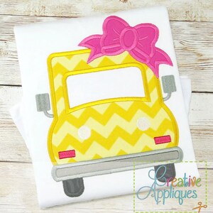 School Bus Bow Digital Machine Embroidery Applique Design 4 sizes