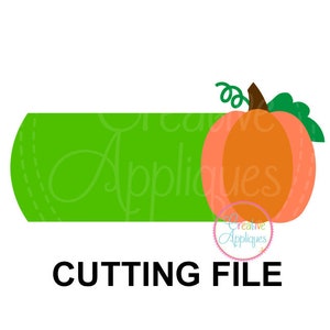 May include: A green rectangle with a dashed line around the edge and a pumpkin on top. The text "CUTTING FILE" is below the rectangle.