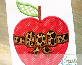 Apple Bow Digital Machine Embroidery Applique Design 4 Sizes