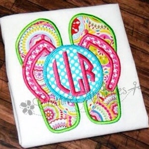 Flip Flops Monogram Machine Embroidery Applique Design 4 Sizes shown ...