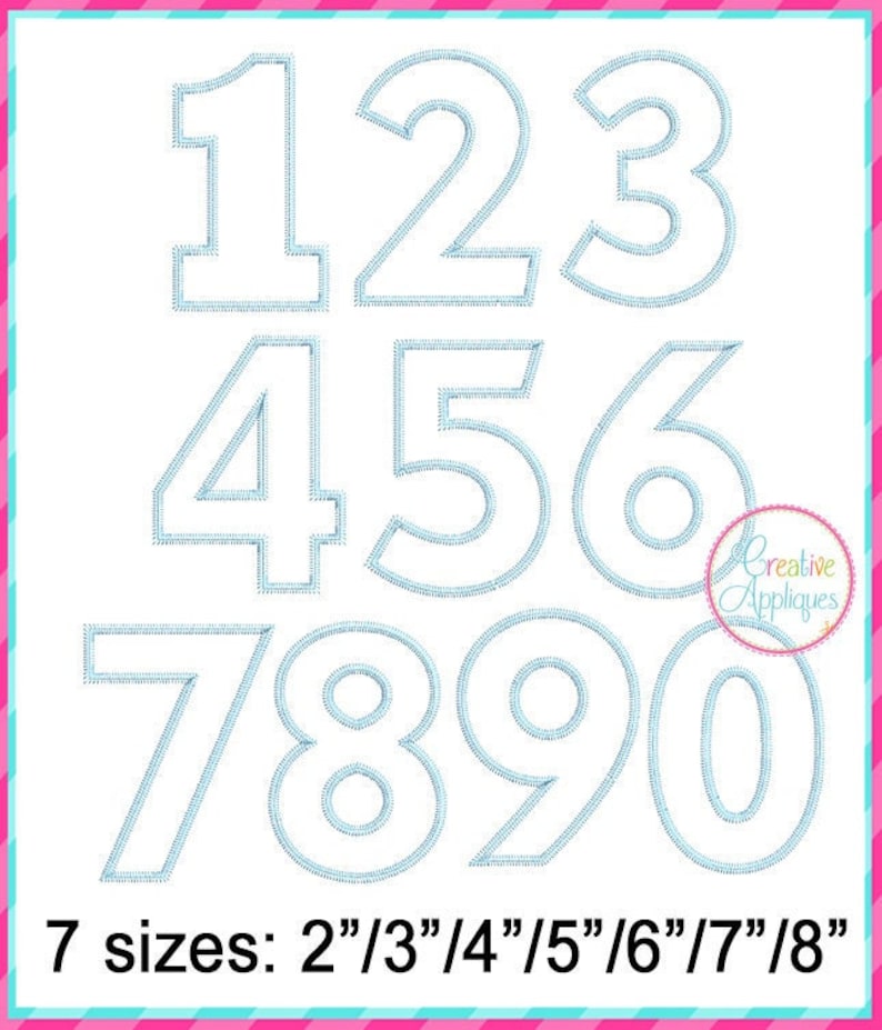 Zigzag Stitch Block Number Set Applique Digital Machine Etsy