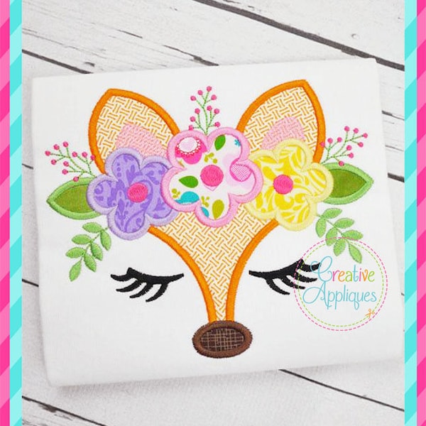 Fox Face Crown Digital Machine Embroidery Applique Design 4 SIZES, fox applique, fox embroidery, fox applique, fox embroidery