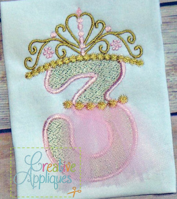 Princess Tiara #3 Applique Machine Embroidery Design Birthday crown number three third 3rd INSTANT DOWNLOAD