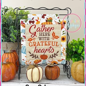 8x8 Thanksgiving Mini Quilted Hanging In the Hoop Machine Embroidery Design, hanging, mini quilt, Gather with Grateful Hearts