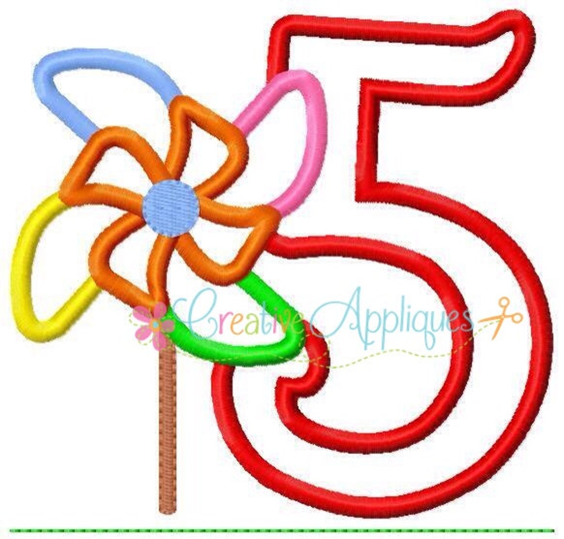 Pinwheel Five Pinwheel Five Fifth 5 5th Birthday Number Digital Machine Embroidery ...