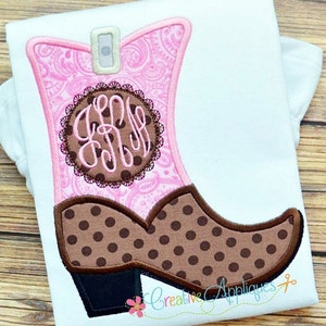 Cowgirl Boot Monogram Digital Machine Embroidery Applique Design 4 sizes