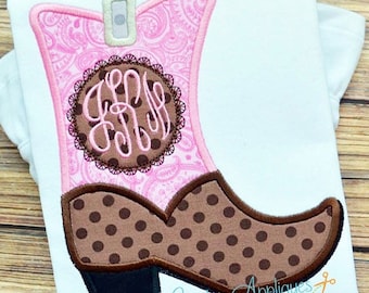 Cowgirl Boot Monogram Digital Machine Embroidery Applique Design 4 sizes