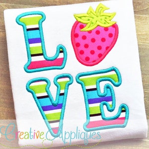 Love Strawberry Digital Machine Embroidery Applique Design 4 Sizes