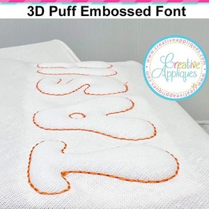EMBOSSED Groovy 3D Puff Foam Reverse Embroidery Font Machine Embroidery design, puffy foam embroidery font, foam embroidery font, 7 size