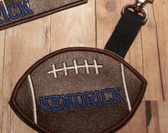 Football Bag Tag In The Hoop Design, in the hoop bag tag, in the hoop key tag design, bag tag embroidery design, football bag tag design