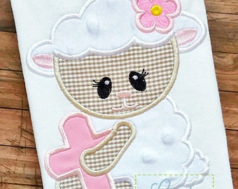 Lamb Girl Cross Easter Applique Machine Embroidery  Design 4 Sizes