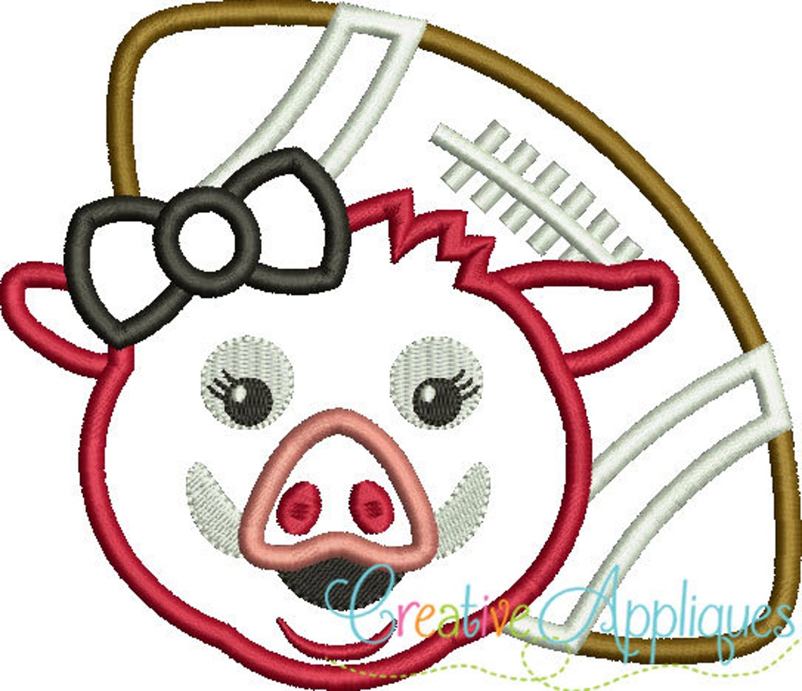 Applique Razorback Hog Razorbacks Girl Football Applique Digital Machine Embroidery Design ...