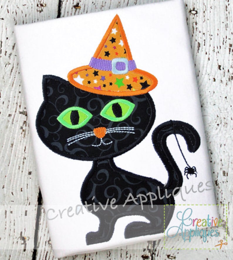 Witch cat halloween machine embroidery applique design 4  etsy