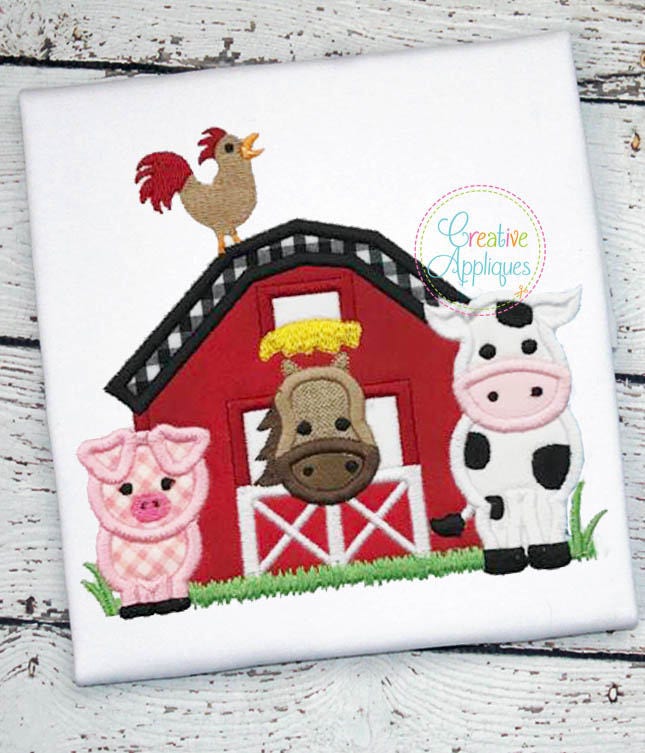 Barn Farm Animals Digital Machine Embroidery Applique Design 5 sizes, barn applique, farm animals applique, barn animals applique,