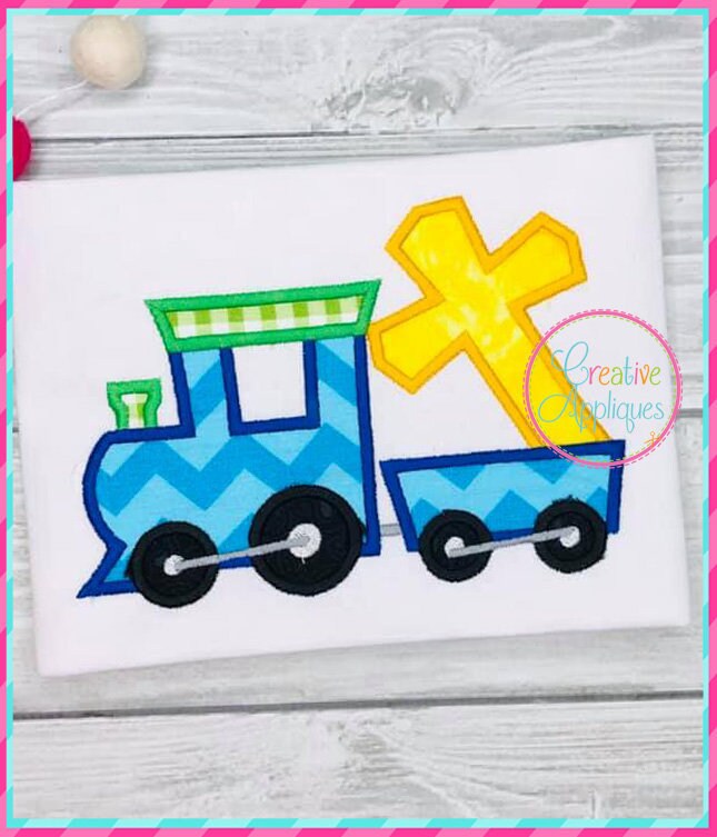 Machine Applique Train Train With Cross Applique Digital Machine Embroidery Design 5 Size ...