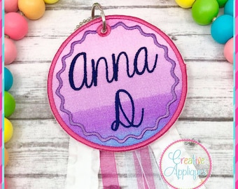 Circle Tag In the Hoop Applique Embroidery Design 5 Tamaños, etiqueta de bolsa, en el diseño de etiqueta de aro, en el bordado de etiqueta de bolsa de aro, etiqueta de mochila