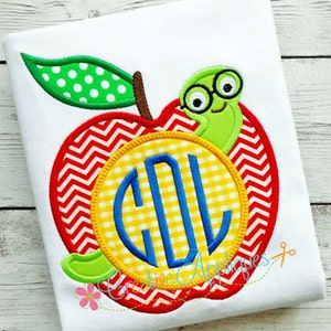 Monogram Apple Digital Machine Embroidery Applique Design 4 sizes Natural Circle Embroidery Font