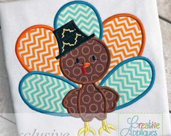 Turkey Pilgrim Digital Machine Embroidery Applique Design 4 Sizes, pilgrim applique, turkey applique, pilgrim turkey applique, thanksgiving
