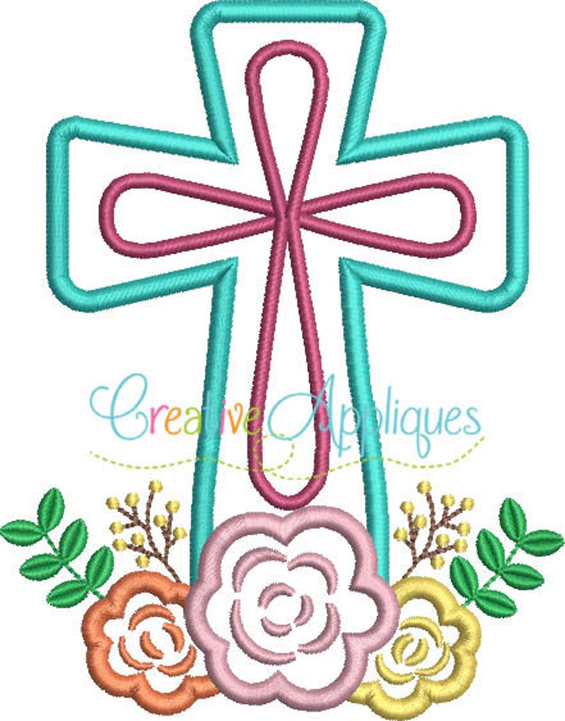 Cross flowers machine embroidery applique design cross  etsy Cross flowers machine embroidery applique design cross  etsy