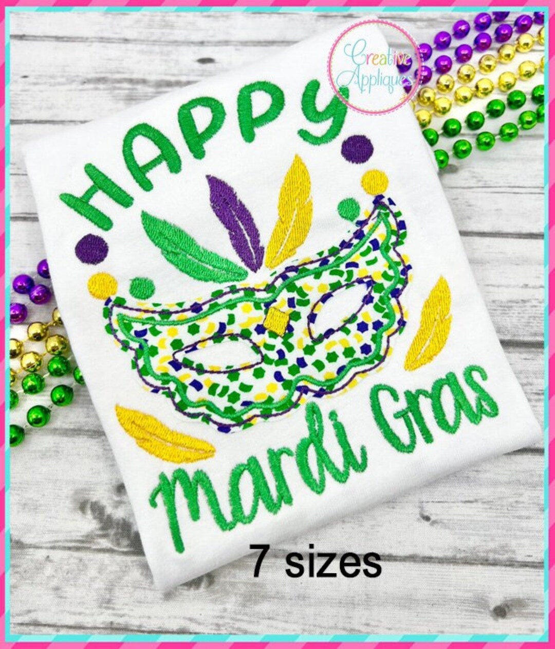 Bean Stitch Happy Mardi Gras Applique Digital Machine Embroidery Design ...