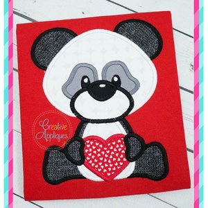 Valentine Panda Digital Machine Embroidery Applique Design 4 Sizes sitting panda applique, heart panda valentine applique